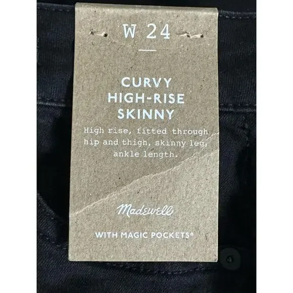 NWT Madewell Curvy 10" High-Rise Skinny Jeans in Black Frost Size 24